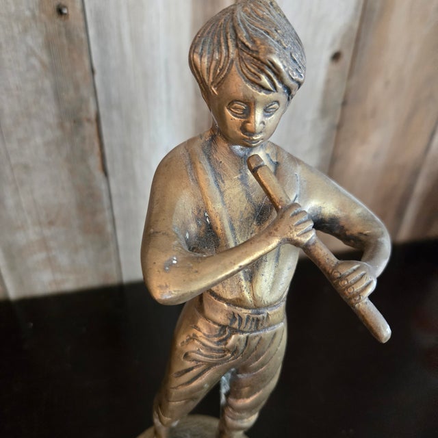 Cast Brass Bronze Musicians Playing Violin / Flute Pair Vintage Patina Nearly 10" tall Very good pre-owned condition. No...