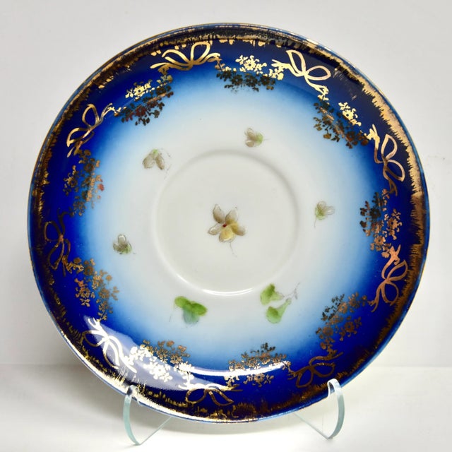 Antique Flow Blue Soup/Dessert Cup & Saucer Service for Four- 8 Pieces For Sale - Image 4 of 6