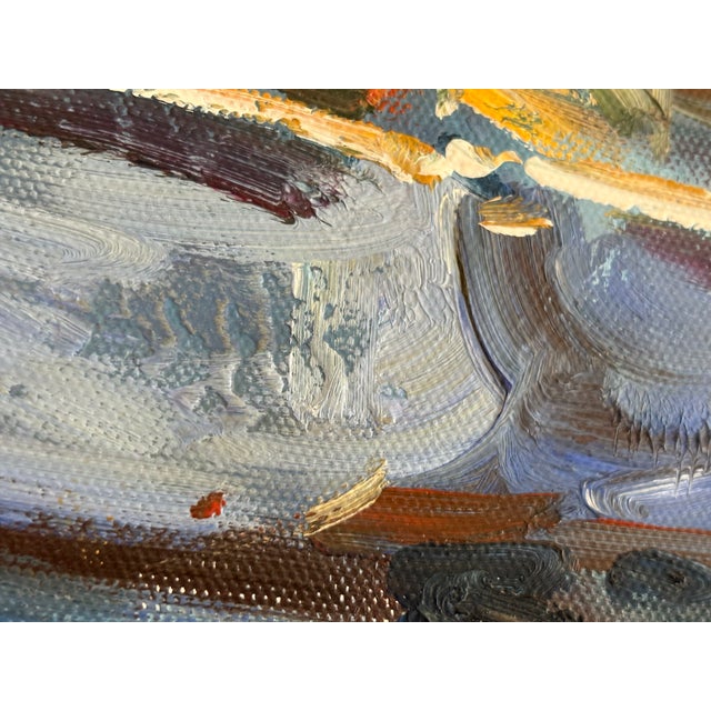 K. Hillman Original Framed Oil Painting on Canvas Sailboats on Mediterranean Harbor Canal in Italy Signed by Artist 1960s For Sale - Image 4 of 4