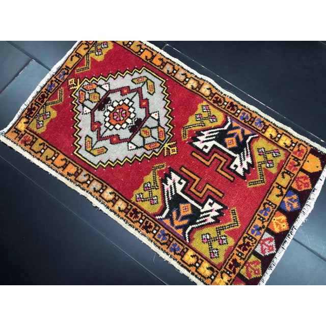 Rustic Vintage Turkish Handmade Red Small Rug For Sale - Image 3 of 6