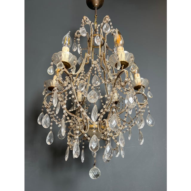 1970s 1970s Italian pearl and crystal chandelier For Sale - Image 5 of 12