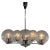 Beautiful, Mid-Century chrome chandelier with 5 arms, each ended with upward facing bubble glass ball and little wooden...