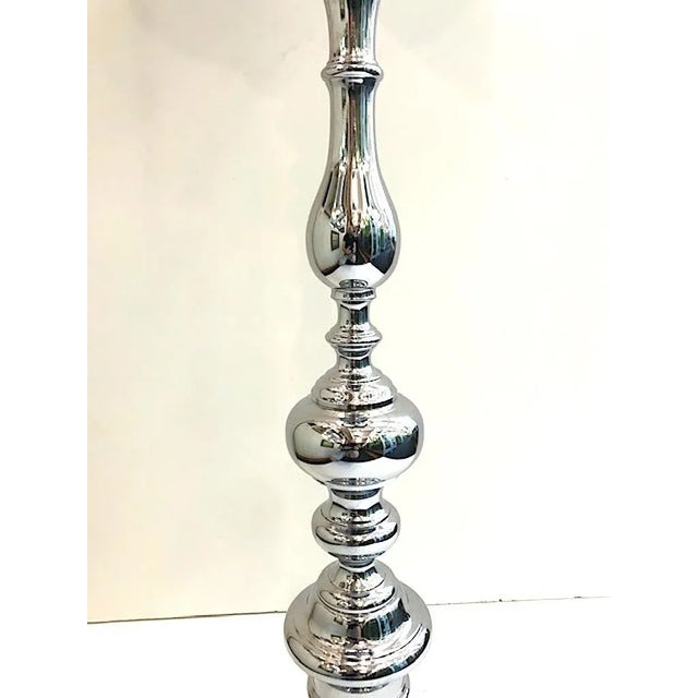 Italian 1970s Chrome "Turned Wood" Style Candlestick Floor Lamp For Sale In New York - Image 6 of 12