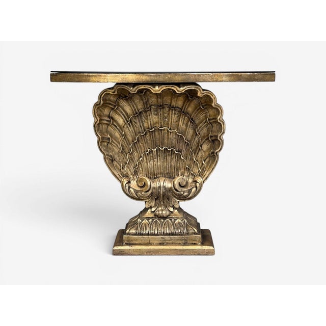 Hollywood Regency Grosfeld House Attr., Hollywood Regency, Shell Console, Silver Leaf, Usa, 1970s For Sale - Image 3 of 14