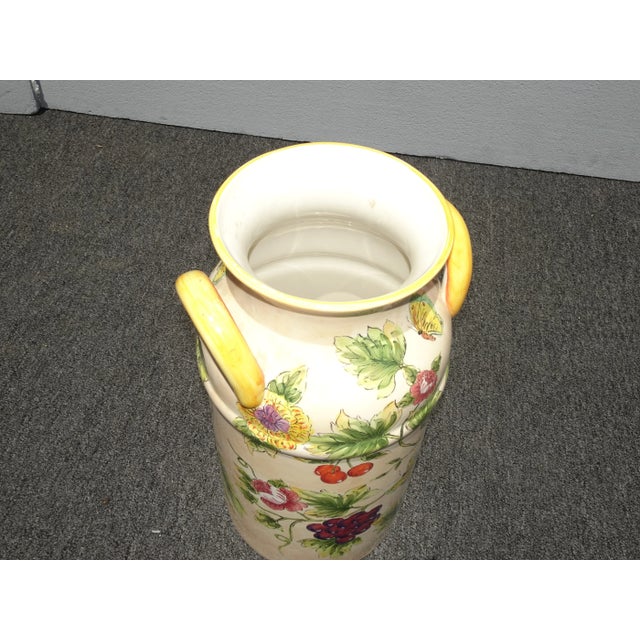 Yellow 1990s French Country Yellow Floral Ceramic Milk Can / Umbrella Stand For Sale - Image 8 of 10