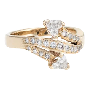 Vintage Diamond Bypass Ring Hearts 14 Karat Yellow Gold Estate Fine Jewelry size 5.5
