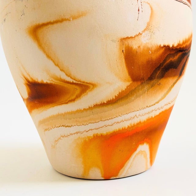 Ceramic Large Vintage Nemadji Pottery Wedding Vase - Orange and Brown Matte Swirl Glaze For Sale - Image 7 of 12