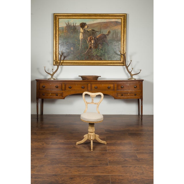 Wood Austrian 1840s Biedermeier Bleached Burled Walnut Swivel Chair with Upholstery For Sale - Image 7 of 12