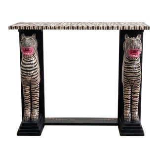 Hand-Painted Tiger Console Table 1990s For Sale