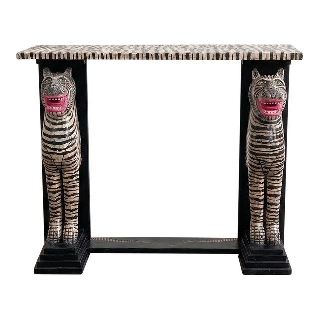 Hand-Painted Tiger Console Table 1990s For Sale