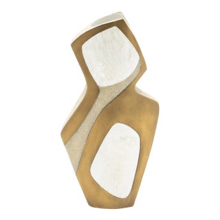 Modern Sculptural Vase in Shagreen With Shell and Brass Details by R&y Augousti For Sale