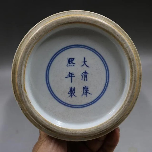 Early 20th Century Antique Chinese Ceramic Pot Qing Dynasty Kangxi Marked Famille Rose Porcelain Ginger Jar Hand Painted Foo Dogs Pattern For Sale - Image 5 of 8