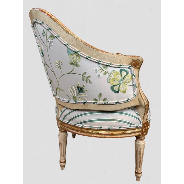 Textile Antique French Painted Frame Chairs Striped Upholstery, Pair For Sale - Image 7 of 15