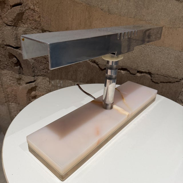 Mid-Century Modern Desk Lamp Polished Aluminum Shade Luxurious Stone For Sale - Image 10 of 14