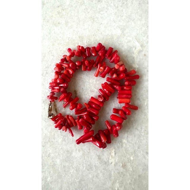 Contemporary Vintage, Coral Beaded Necklace With Sterling Gold Plated Clasp For Sale - Image 3 of 3