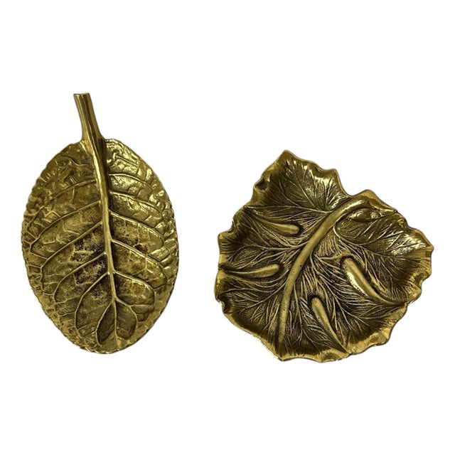 Vintage Virginia Metalcrafters Brass in Leaf Catchall - A Pair For Sale