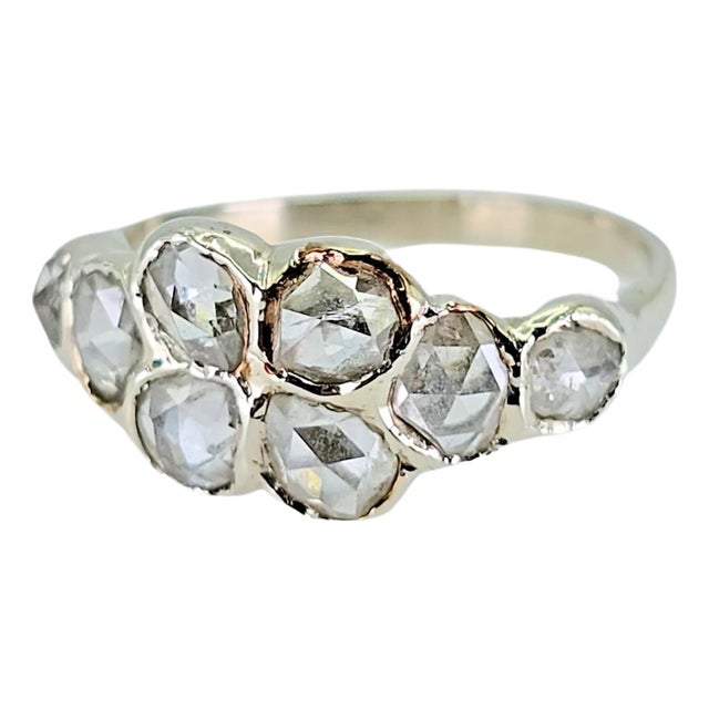 1910s 14k (585) White Gold Natural Rose Cut 1.4 Ct White Diamond, Size 5.5 For Sale