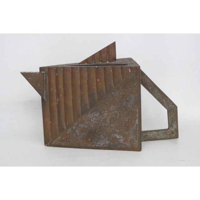Art Deco Early 20th Century Art Deco Chinese Brass Copper Tea Pot Metal Geometric Kettle Dragon Motif For Sale - Image 3 of 15