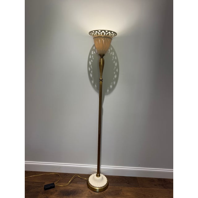 Late 20th Century Late 20th Century Lenox X Quoizel Neoclassical Brass & Ivory Porcelain Torchiere Floor Lamp For Sale - Image 5 of 10