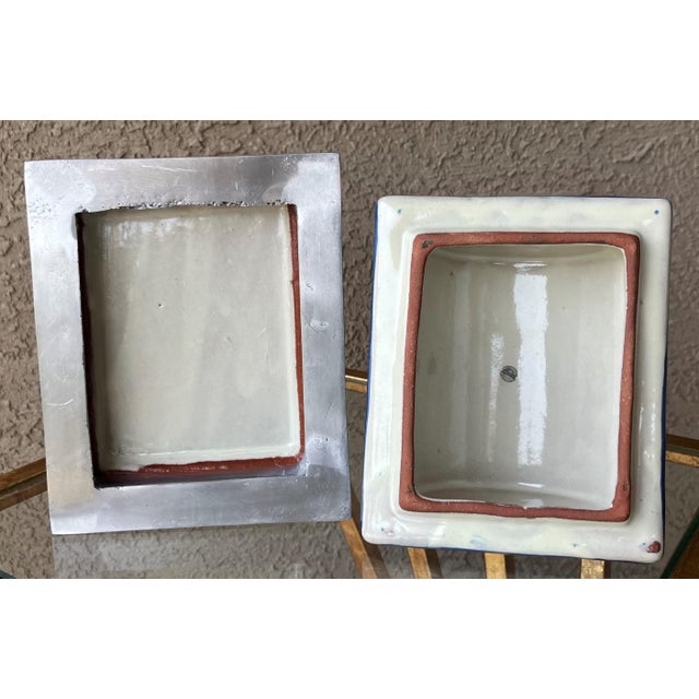 Colorfully Charming Late 20th-Century Talavera Lidded Box on Pewter Pedestal Base, Mexico For Sale - Image 9 of 11