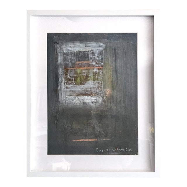 Cove.XII White Framed Abstract Painting on Hand Made Parchment For Sale