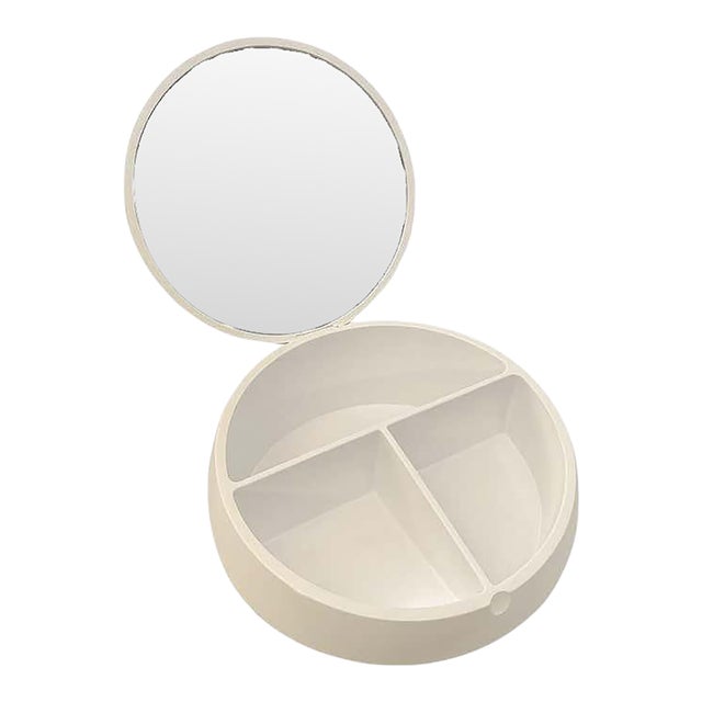 1970s Round Vanity Box With Mirror, Stamped Gedy – Design Makio Hasuike For Sale