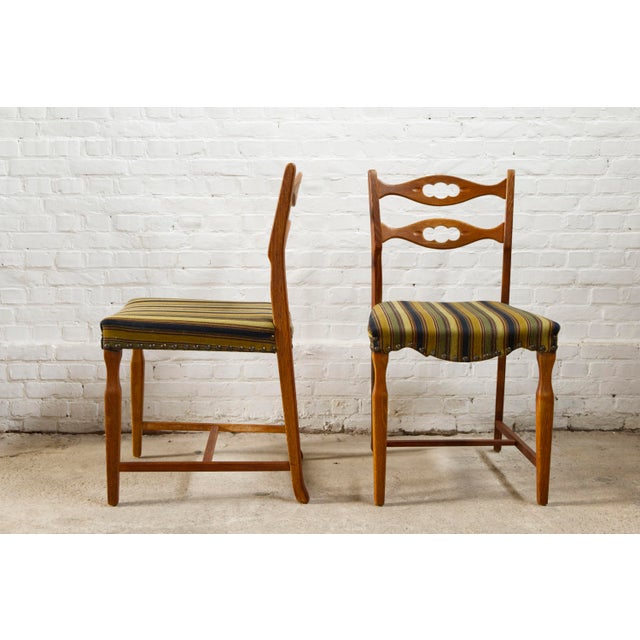 Vintage Oak and Wool Dining Room Chairs by Henning Kjaernulf, 1960s, Set of 4 For Sale - Image 3 of 18