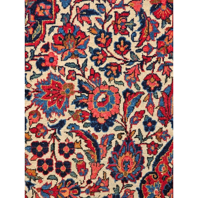 Ivory Early 20th Century Persian Kashan Area Rug, Handwoven Floral Design, Ivory & Blue, 4’ X 7’ For Sale - Image 8 of 11