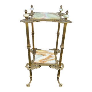 Mid 20th Century Art Nouveau Two-Tier Onyx and Brass Planter Stand For Sale