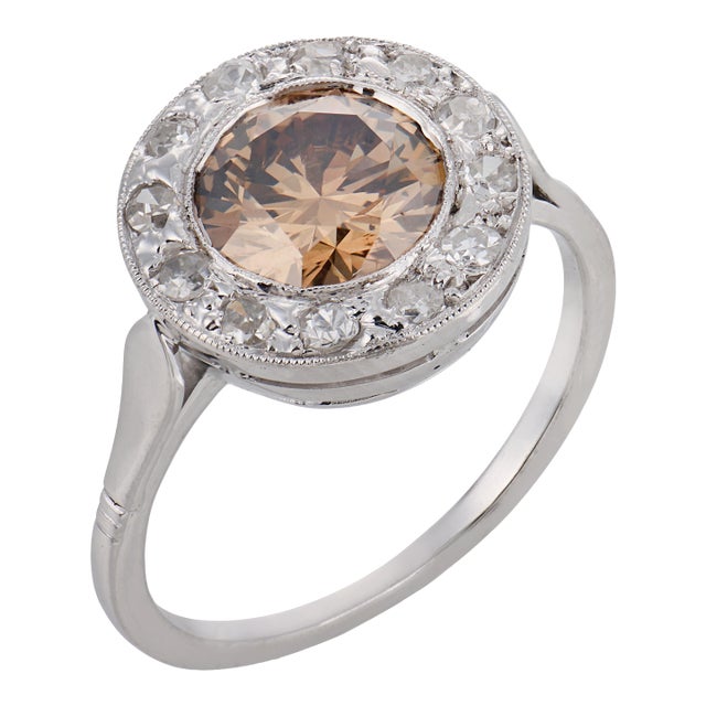 1920s French Art Deco Gia 1.53 Carat Diamond 18k White Gold Engagement Ring, Size 6.25 For Sale