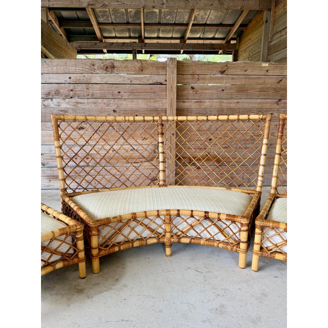 Vintage Refinished Organic Modern Coastal Three-Piece Curved Rattan Sectional Sofa Set For Sale - Image 10 of 12