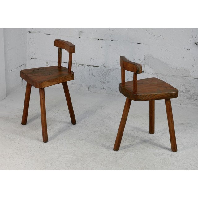 Set of French Tripod Stools with Brutalist Backs, 1960s For Sale - Image 13 of 18
