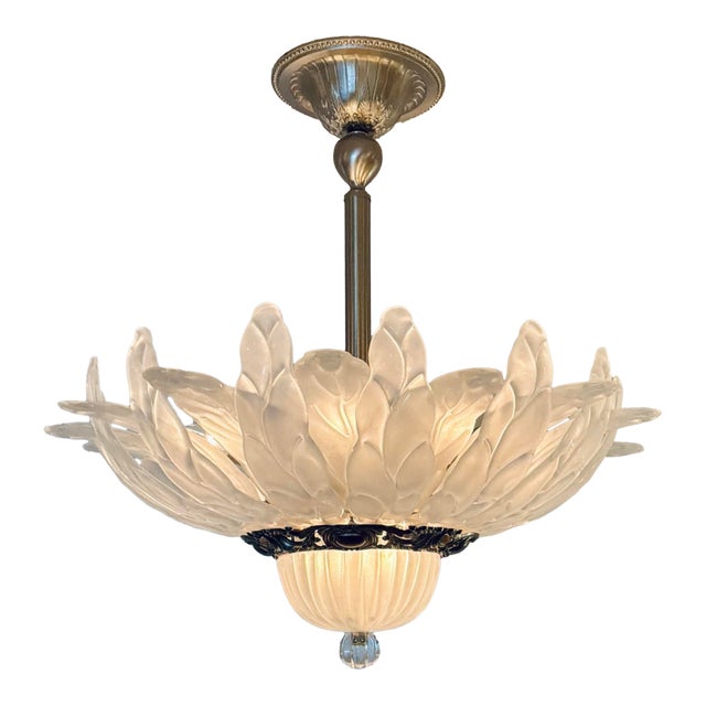 Myran Allan Luxury Lighting Vintage Italian Satin Glass and Silver Semi Flush Mount/Chandelier For Sale