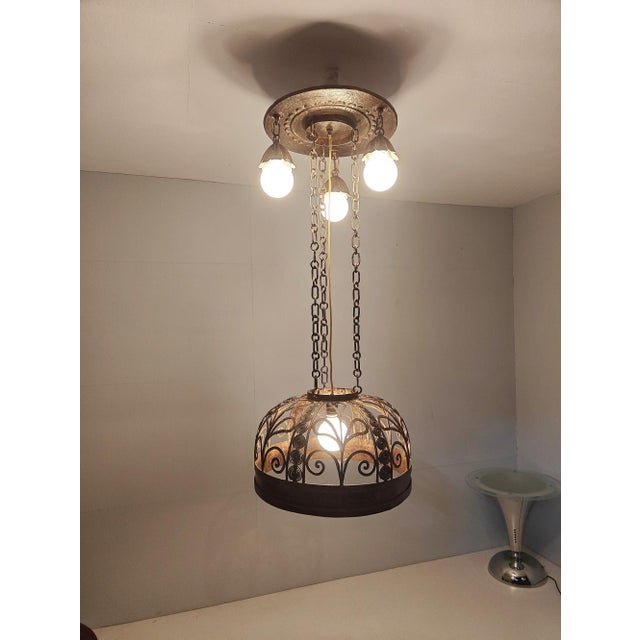 Art Nouveau Pendant Light in Wrought Iron, France, 1900 For Sale - Image 10 of 11