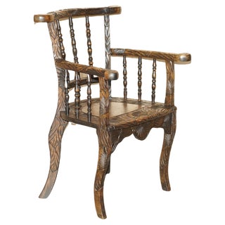 Antique Japanese Armchair with Floral Carving from Liberty's London, 1905 For Sale