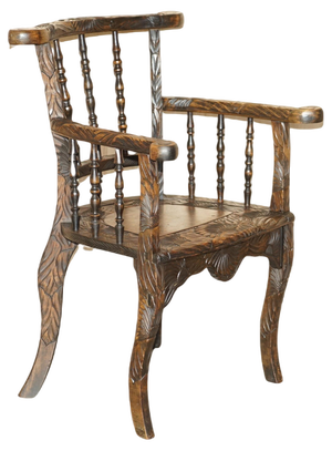 Antique Japanese Armchair with Floral Carving from Liberty's London, 1905