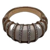 White Agate Cabochon White Diamonds 18 Karat Rose Gold Statement Unique Ring, Size 3 For Sale