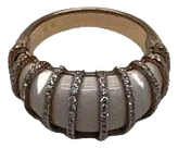 White Agate Cabochon White Diamonds 18 Karat Rose Gold Statement Unique Ring, Size 3