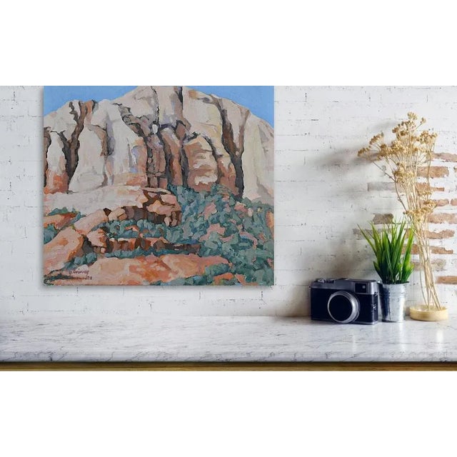 Contemporary "Sedona Rock Wall and Scrub" Contemporary Arizona Landscape Oil Painting by George Brinner, Framed For Sale - Image 3 of 3
