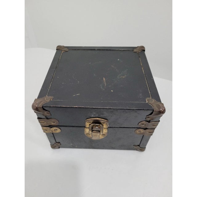 Vintage Art Deco Small Black Metal Truck Suitcase Salesman Sample Train Square Storage Box. In good condition with minor...