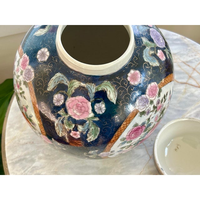 Blue Floral Chinese Ginger Jar, Hand Painted For Sale In New York - Image 6 of 9