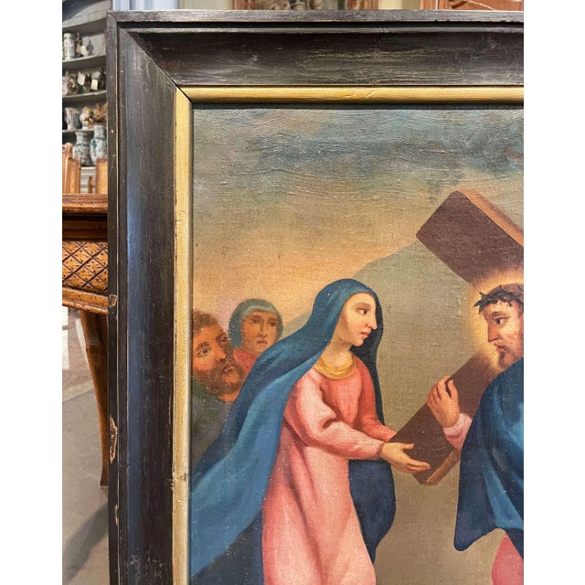 French 18th Century French Oil on Canvas Painting "Fourth Station of the Cross" For Sale - Image 3 of 10