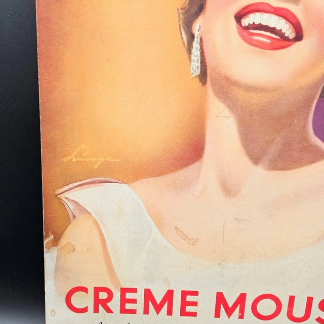 Vintage Advertising Pin Up Cardboard Standee by Creme Mouson, 1950s, in Very Good conditions. Designed 1950 to 1959