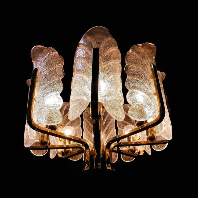 1960s Chandelier with Structured Glass Leaves by Carl Fagerlund for Orrefors Sweden, 1960s For Sale - Image 5 of 9