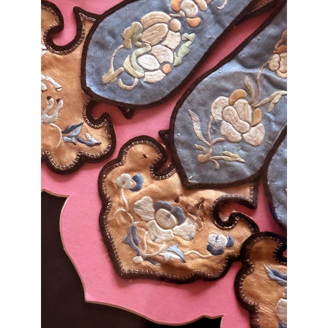 Bright Pink Framed Antique Chinese Embroidered Silk Collar Qing Dynasty Textile Art For Sale - Image 8 of 12