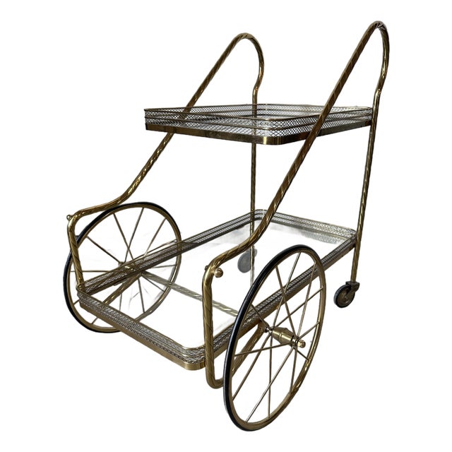 Classic European Style 2 Tier Brass Drinks Cart For Sale