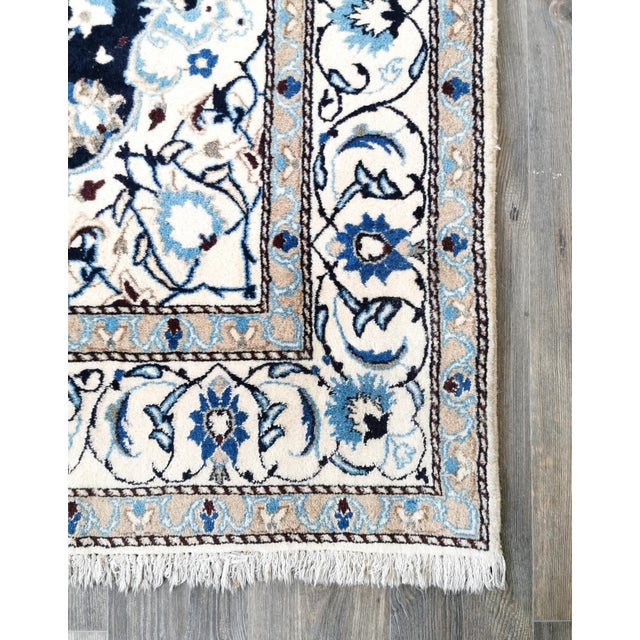 Blue Vintage Oriental Rug with Floral Pattern, 1990s For Sale - Image 8 of 13
