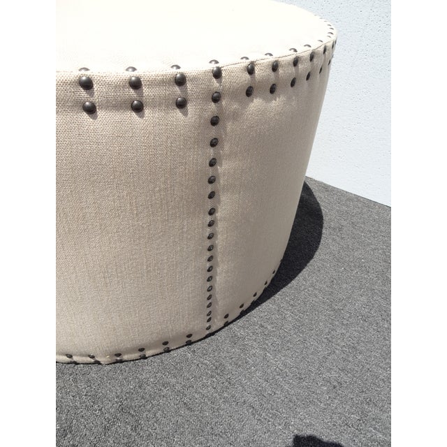 Tan French Country Off White Large Ottoman Bench W Decorative Nails ~ Coffee Table For Sale - Image 8 of 12