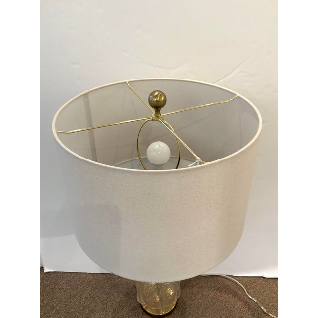 Elegant Currey & Co Zyphyrine Lamp, Gold Fleck Glass, drum linen shade. Original Retail $800. Showroom Floor Sample.