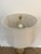 Elegant Currey & Co Zyphyrine Lamp, Gold Fleck Glass, drum linen shade. Original Retail $800. Showroom Floor Sample.